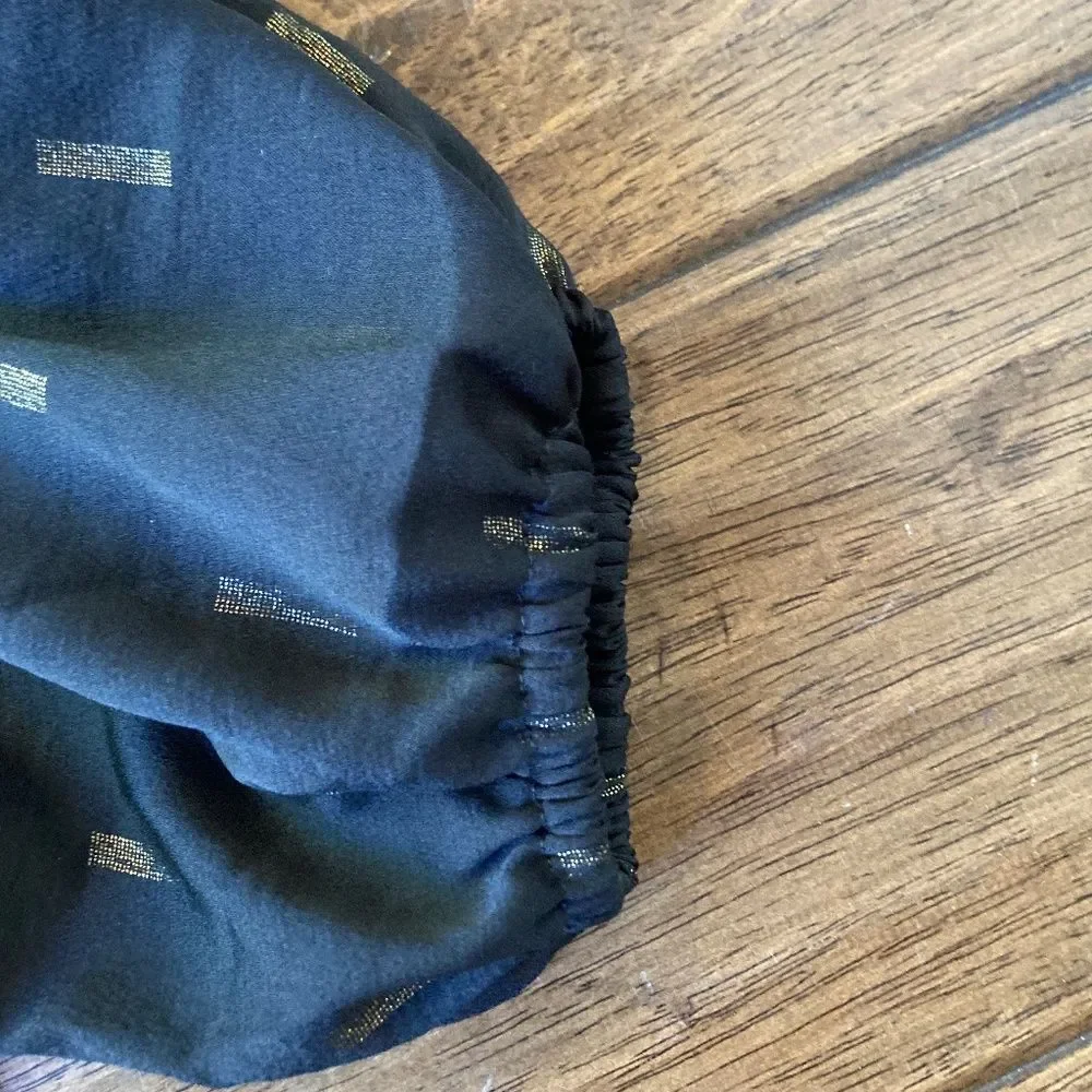 Madewell Metallic Jacquard Puff-Sleeve Top Black with Gold Button Neck Size XXS